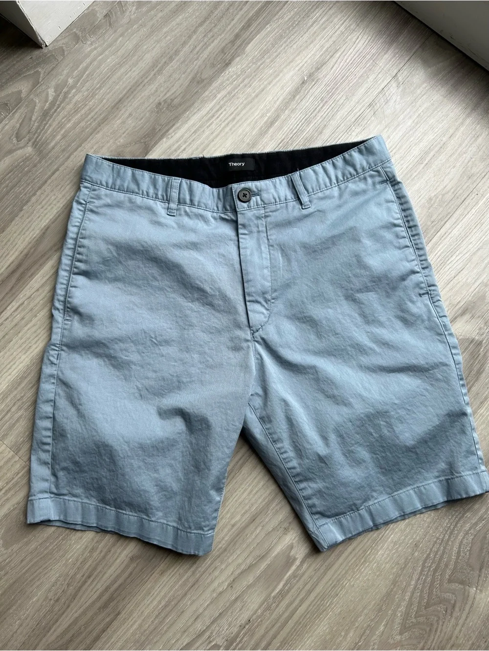 Theory | Sky Blue Flat-Front Stretch Cotton Shorts (31